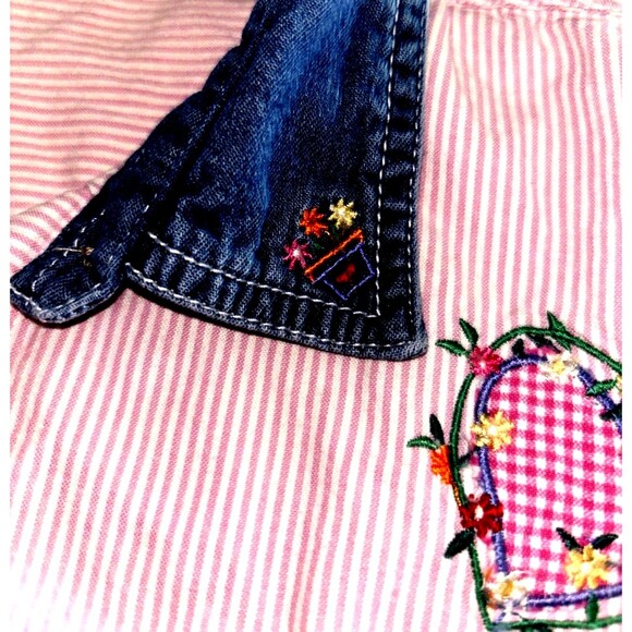 Vintage Women's Bobbie Brooks Floral Embroidered Shirt Denim Collar Large Pink - Picture 5 of 5